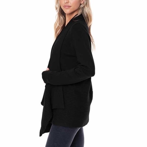 New Ladies Fever Waterfall Cozy Cardigan Black - Picture 2 of 11
